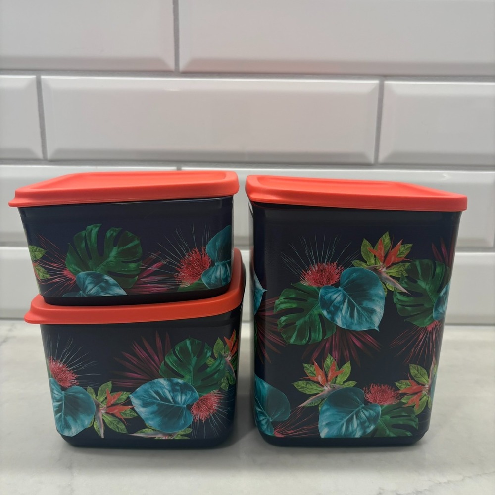 Tupperware Abstract Floral 3-Piece Storage Container Set, Snap Lids, Multicolor - Picture 8 of 8